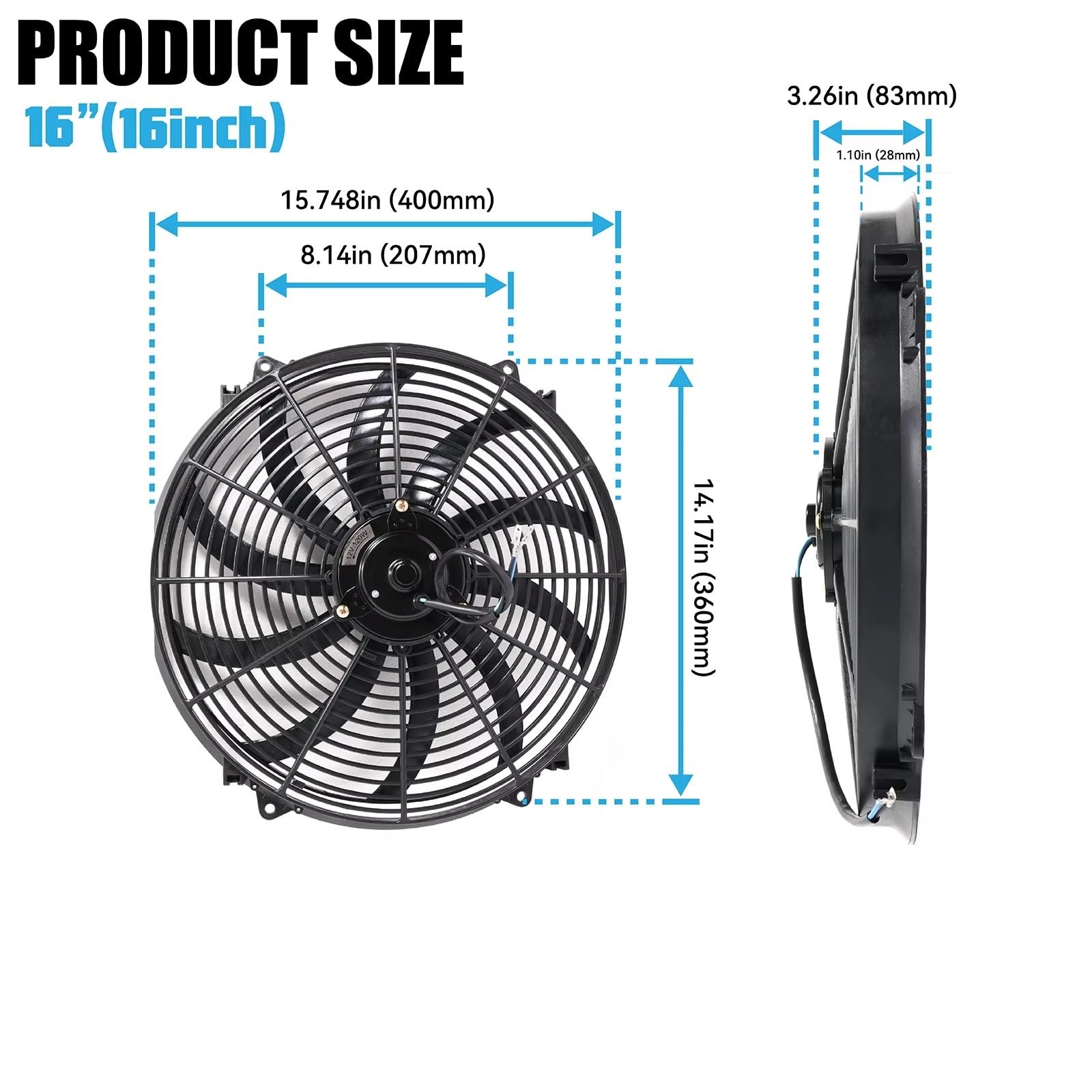Auto Da Per Corsa 16'' Push/Pull 12V 120W Ventola Raffreddamento Motore Principale Radiatore Elettrico Intercooler Ventola Sottile Raffreddamento Motore Elettrico Radiatore Per Auto