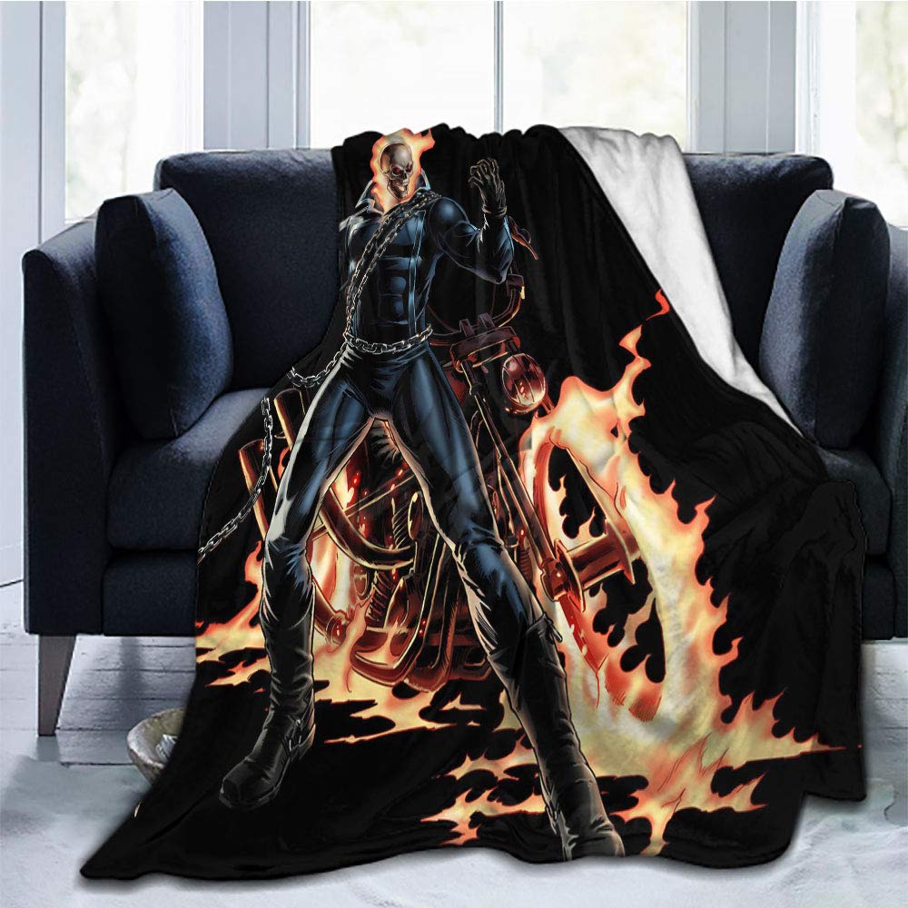 MVNTOO Plush Hypoallergenic Blanket,Ghost Rider, Luxurious Cozy,W70xH90