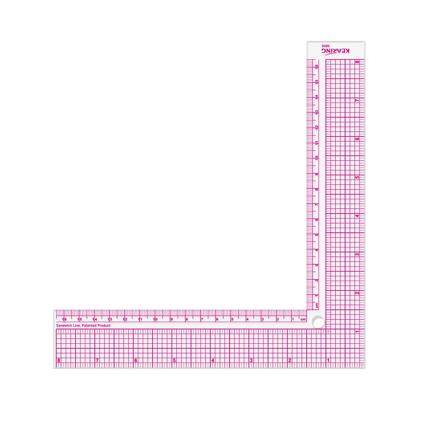 Kearing Red 8 Inch Plastic L-Square Rule Clear Sewing Ruler For Fabric, Pattern Making Sqaure Sewing Ruler Measuring Supplies, Clear L Shape For Fabric Sewing