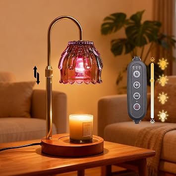 Candle Warmer Lamp with Timer & Dimmer, Birthday Gifts for Women Mom, 4-Level Dimmable Flower Heat Lamp for Jar Candles, Adjustable Height, House Warming Gifts, Home Decor Purple