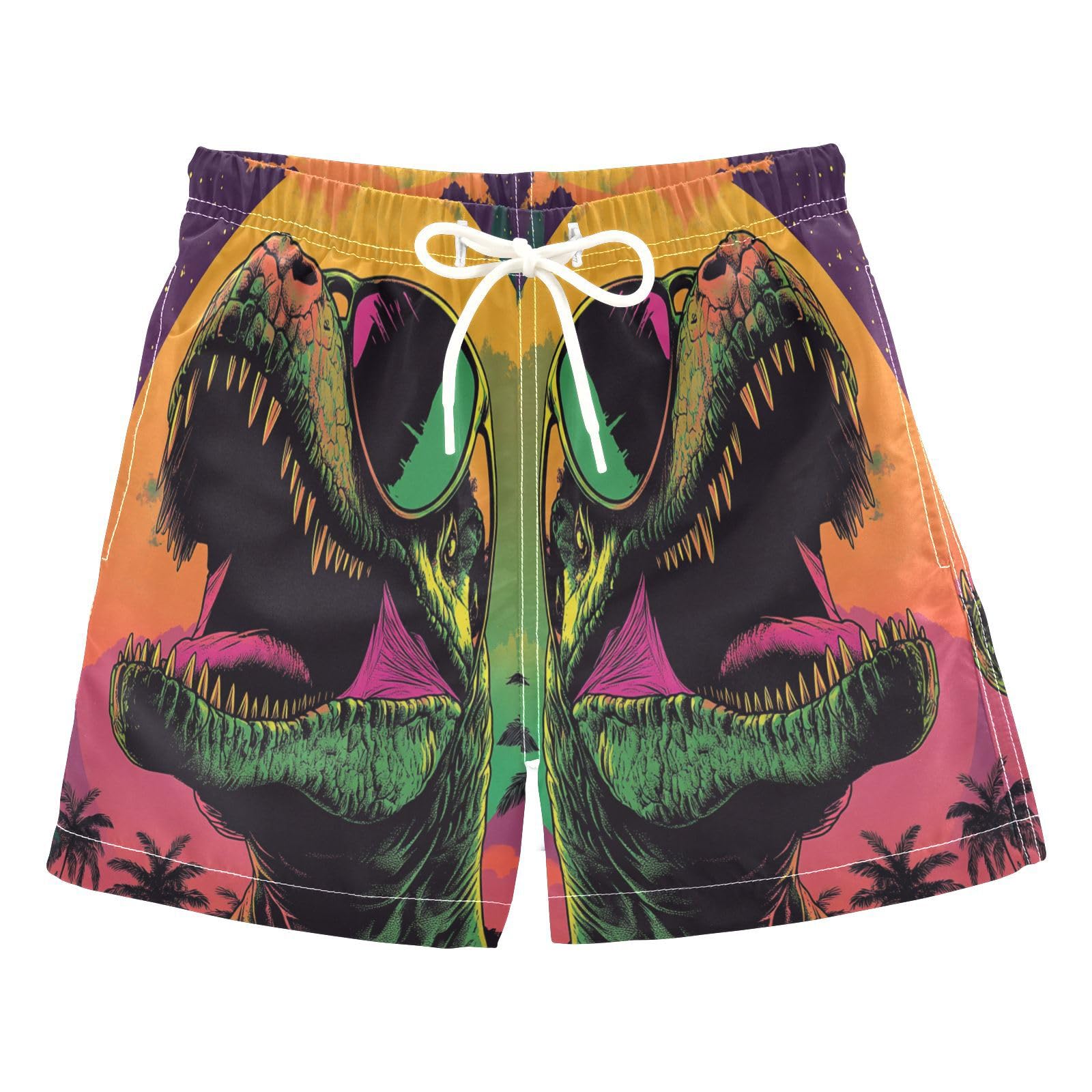 Jucciaco Boys Swim Trunk Quick Dry Beach Board Shorts Cartoon Dinosaur T-rex Swimwear for Kids