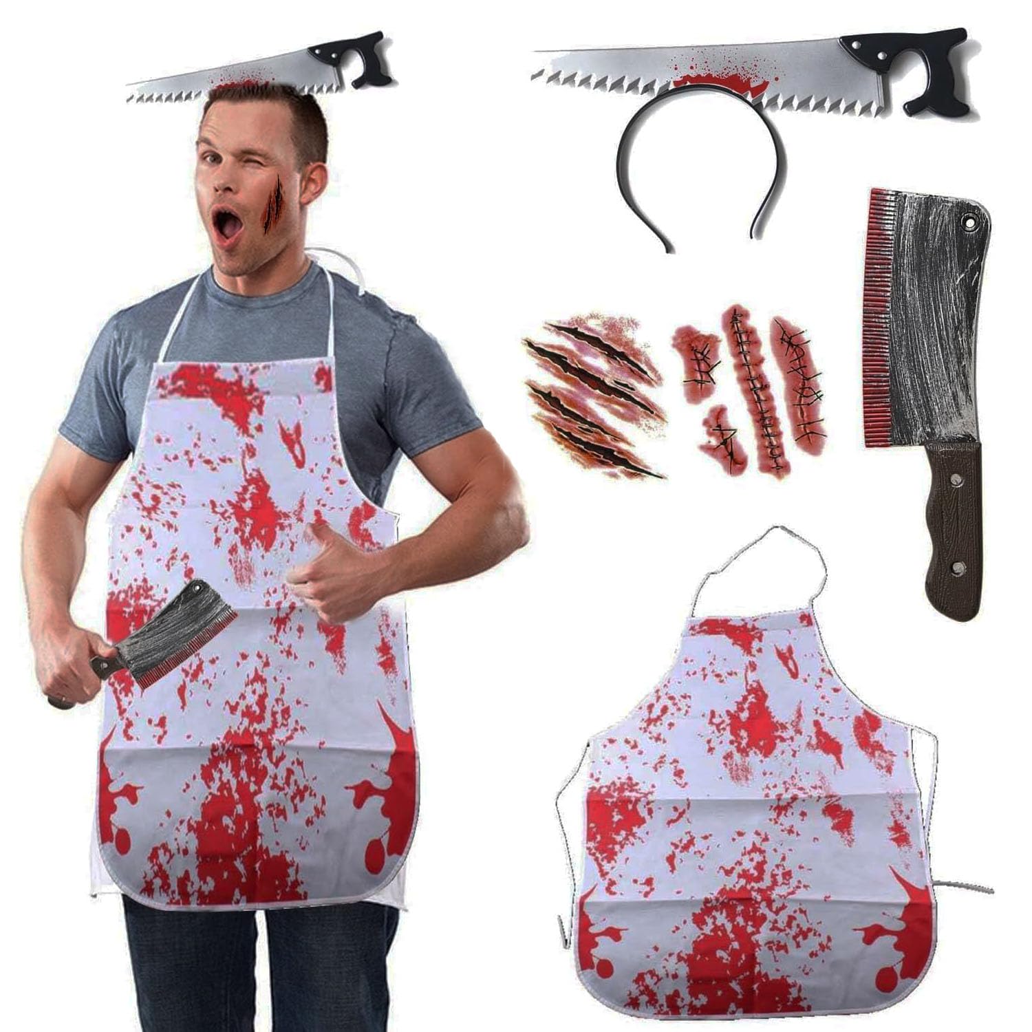 ANBOO Halloween Saw Butcher Costume, Rot