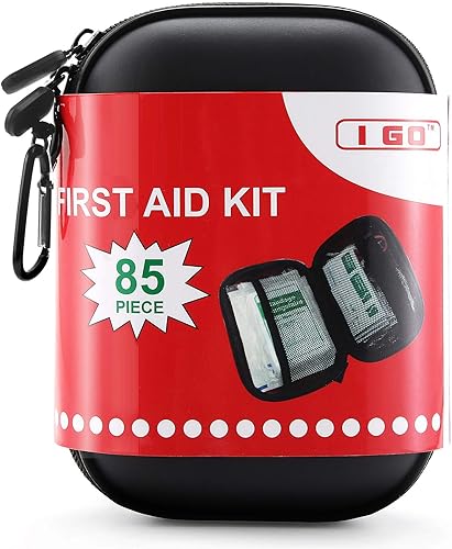 I GO 85 Pieces Hard Shell Mini Compact First Aid Kit Small Personal Emergency Survival Kit for Travel Hiking Camping Backpacking Hunting Marine Car I GO 85 Pieces Hard Shell Mini Compact First Aid Kit Small Personal Emergency Survival Kit for Travel Hiking Camping Backpacking Hunting Marine Car