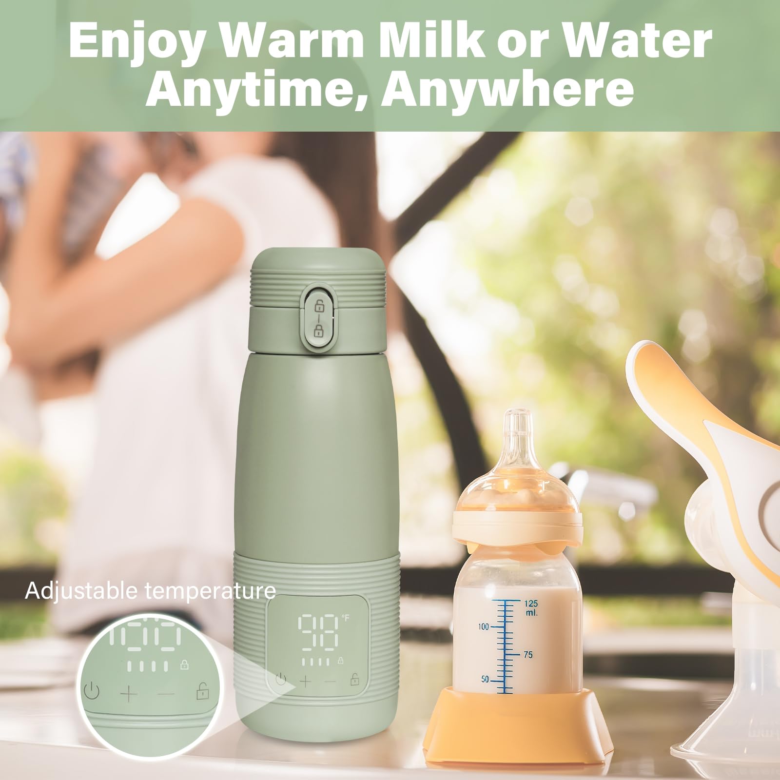 Calentador de biberones portátil para viajes, calefacción de 5 minutos para leche materna, fórmula y agua, 340.2 g, gran capacidad, batería de larga duración, petaca de bebé para vehículo, coche