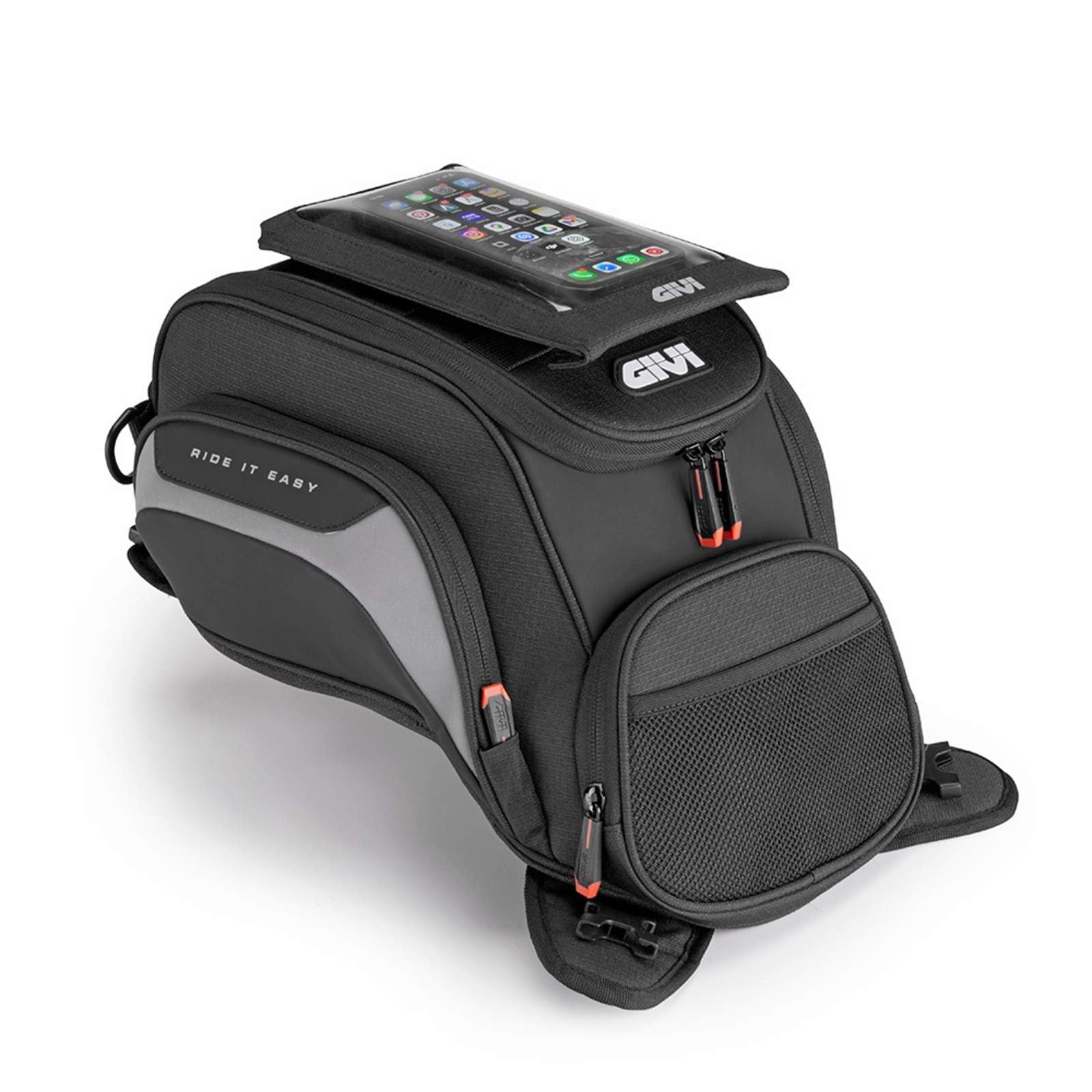 GIVI Easy06 Tankrucksack für Motorrad, 12 l, magnetisch, mit Gurt, Regenschutz und M.O.L.L.E System, schwarz