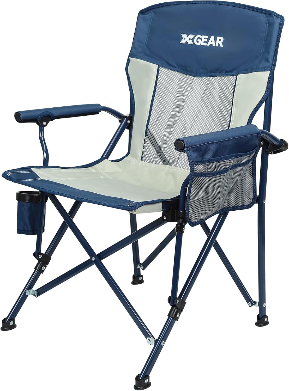 Camping Chair for Adults 350 LBS Support Camp Chair with Breathable Mesh Back Fabric with Arm Rest Cup Holder and Portable Carrying Bag 1 Dark Blue