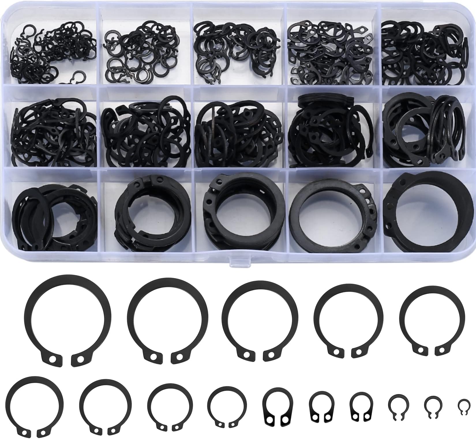 350 Pcs Circlips Set, E-Clips Snap Rings, External Retaining Ring Assortment Set, C-Clips, Snap Circlips Washer Split Buckle Washers, M4-M28