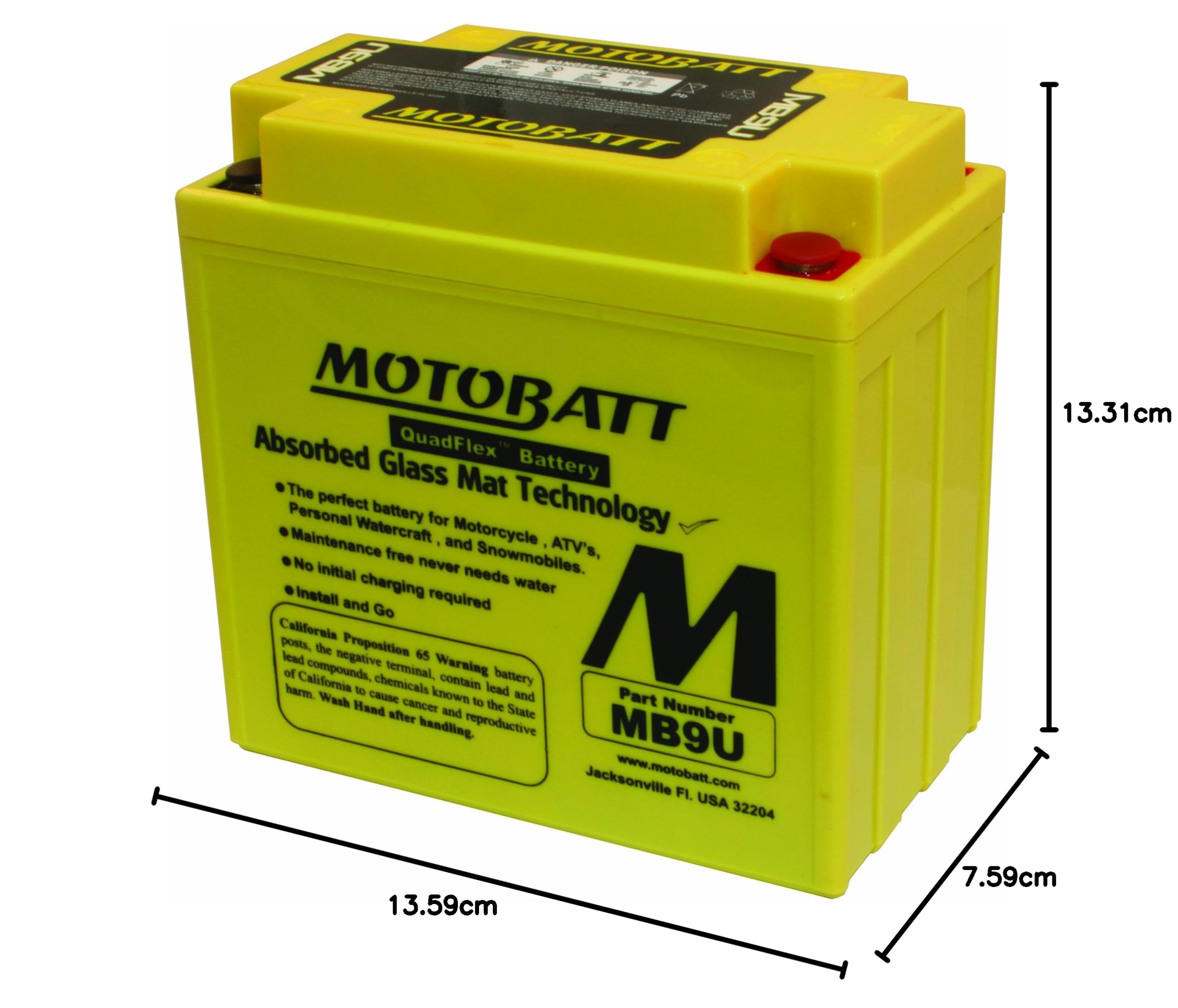 Batteria MotoBatt MB9U 12V 11Ah Sigillata AGM Precaricata ? Compatta, Affidabile e Senza Manutenzione, 136x76x133 mm per Moto e Scooter