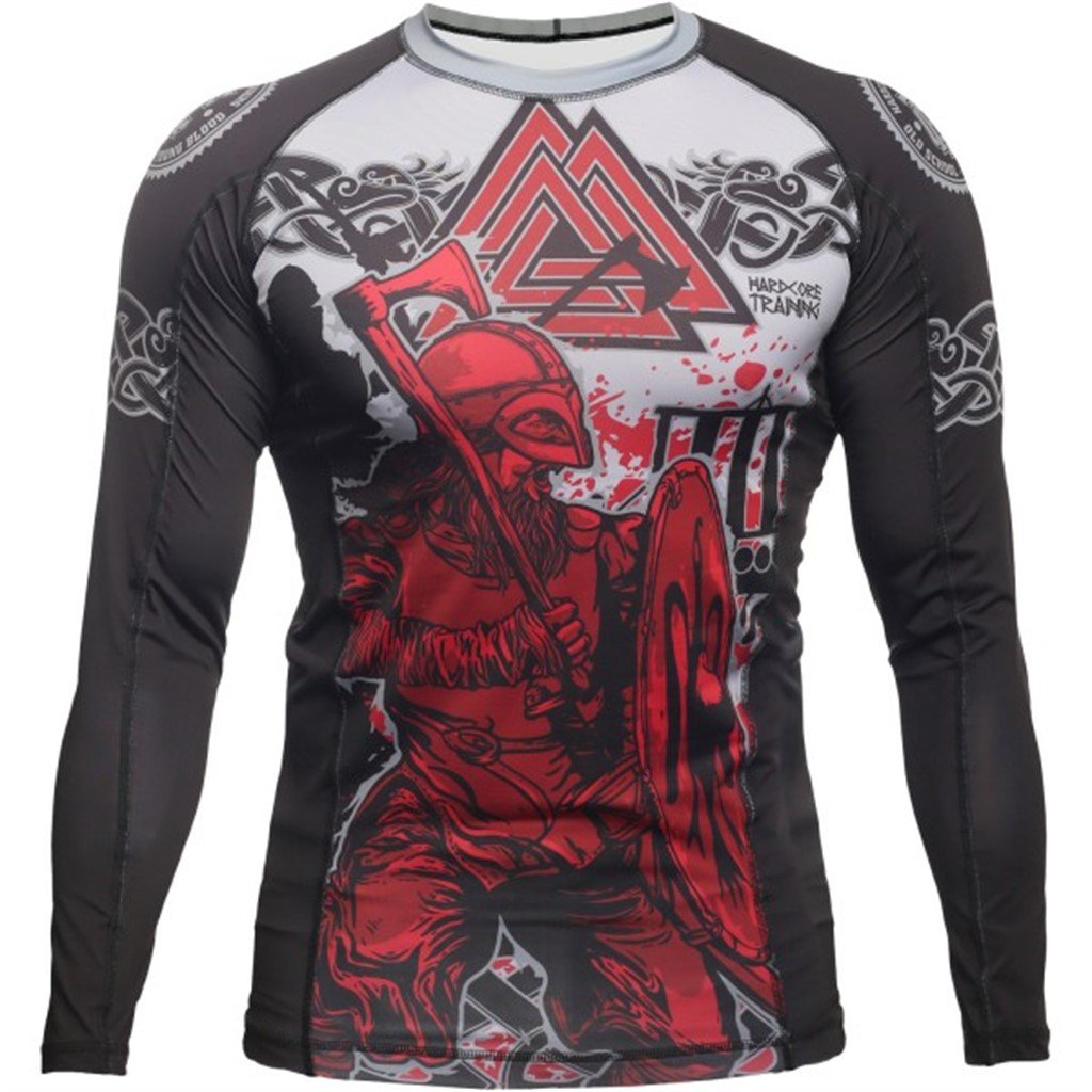 Hardcore Training Rash Guard Mężczyźni Kompresja Koszulka Długi Rękaw BJJ MMA No-Gi Obcisła Grappling Boks (DE/NL/SE/PL, Alfa, L, Regularny, Regularny, Czarny Czerwony Szary)