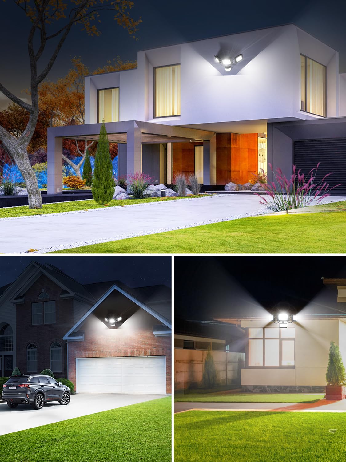 LED Strahler mit Bewegungsmelder außen, 100W 10000LM Außenstrahler mit Verstellbaren 3 Köpfe, 6500K Kaltweiß LED Scheinwerfer mit Fernbedienung, IP65 Wasserdicht Flutlicht für Garage, Hof