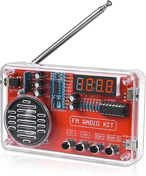 ICSTATION Portable FM Radio Kit, Soldering Project Radio FM 87-108MHz with Headphone Jack LED Display Automatic Station Search for High School Education Creative Soldering Project