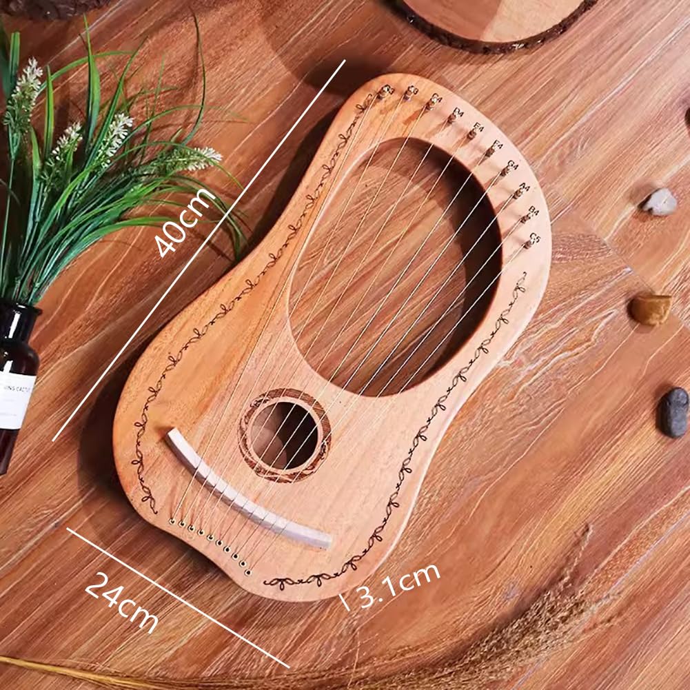Lyre Harp, 10 Corde Metalliche, Arpa Acustica Professionale in Mogano, Strumento Musicale Portatile in Legno Massello, Arpa per Principianti, con Chiave di Accordatura