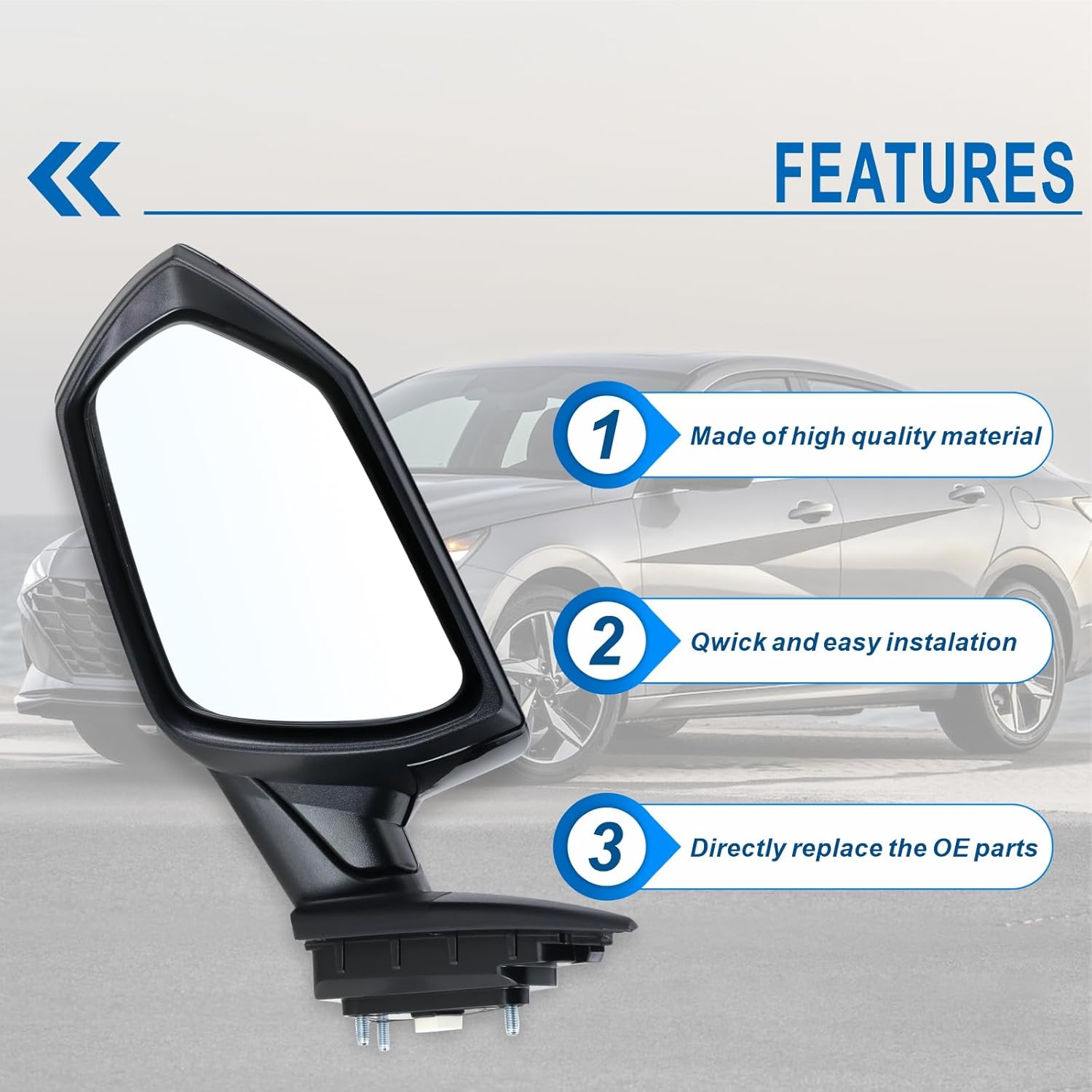 Left Driver Side Mirror Compatible With 2021 2022 2023 2024 2025 2026 Hyundai Elantra With Manual Folding Power Glass Black Replace#87610AA120(3Pins)
