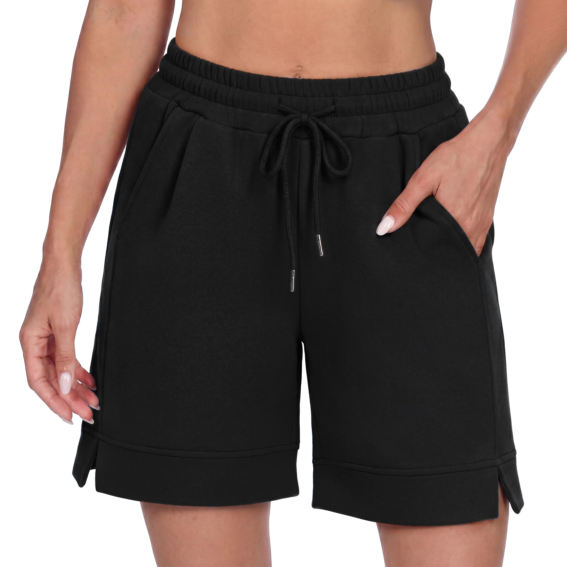 Litherday Sporthose Shorts Damen Kurz Hose High Waist Sport Bermuda Jogginghose mit Taschen Seitenschlitz Lockere Fitness Laufshorts Training Freizeit S-XXL