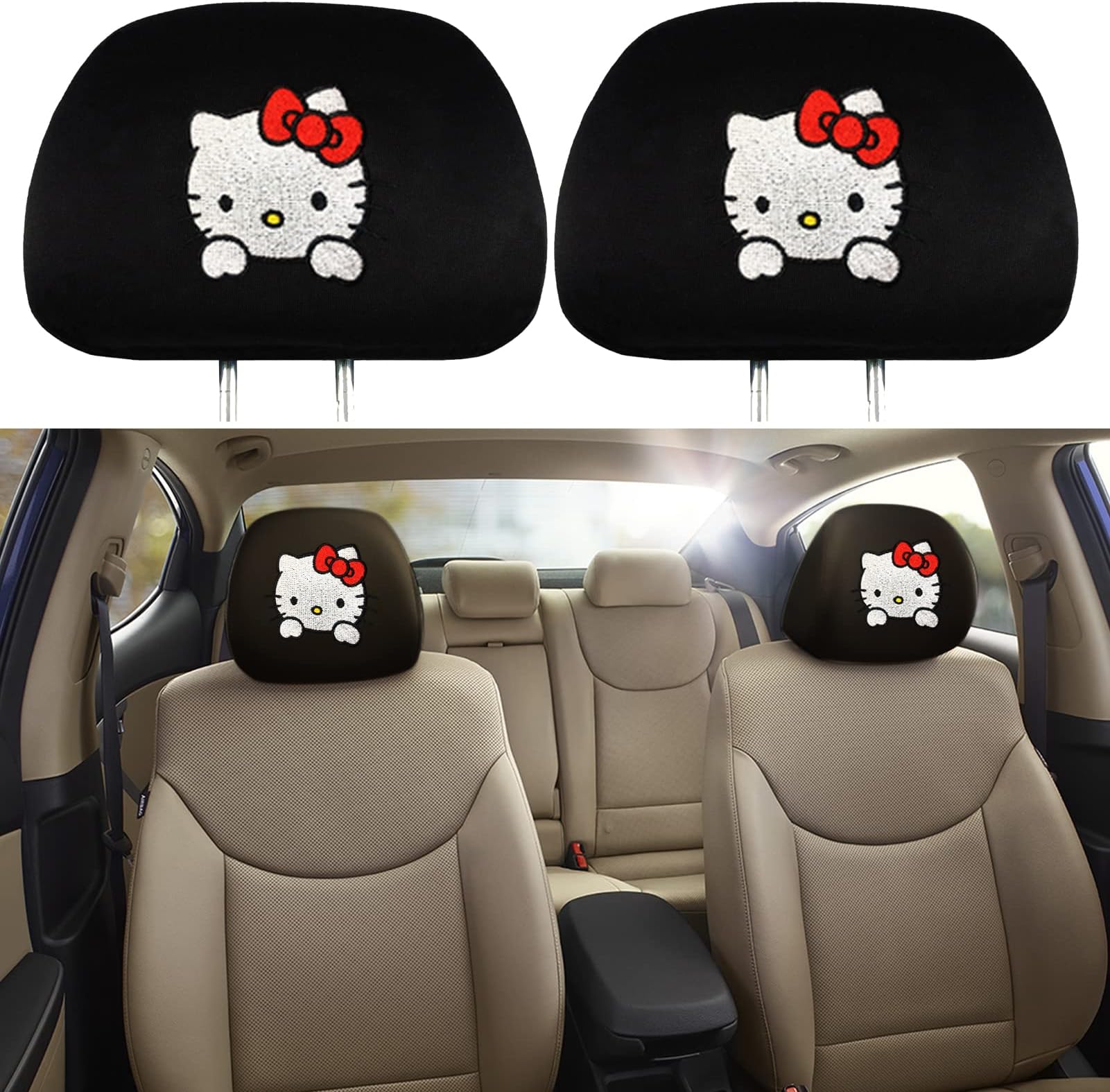 2pcs of Hello Kitty Car Headrest Covers Accessories Fit for Cars,SUVs