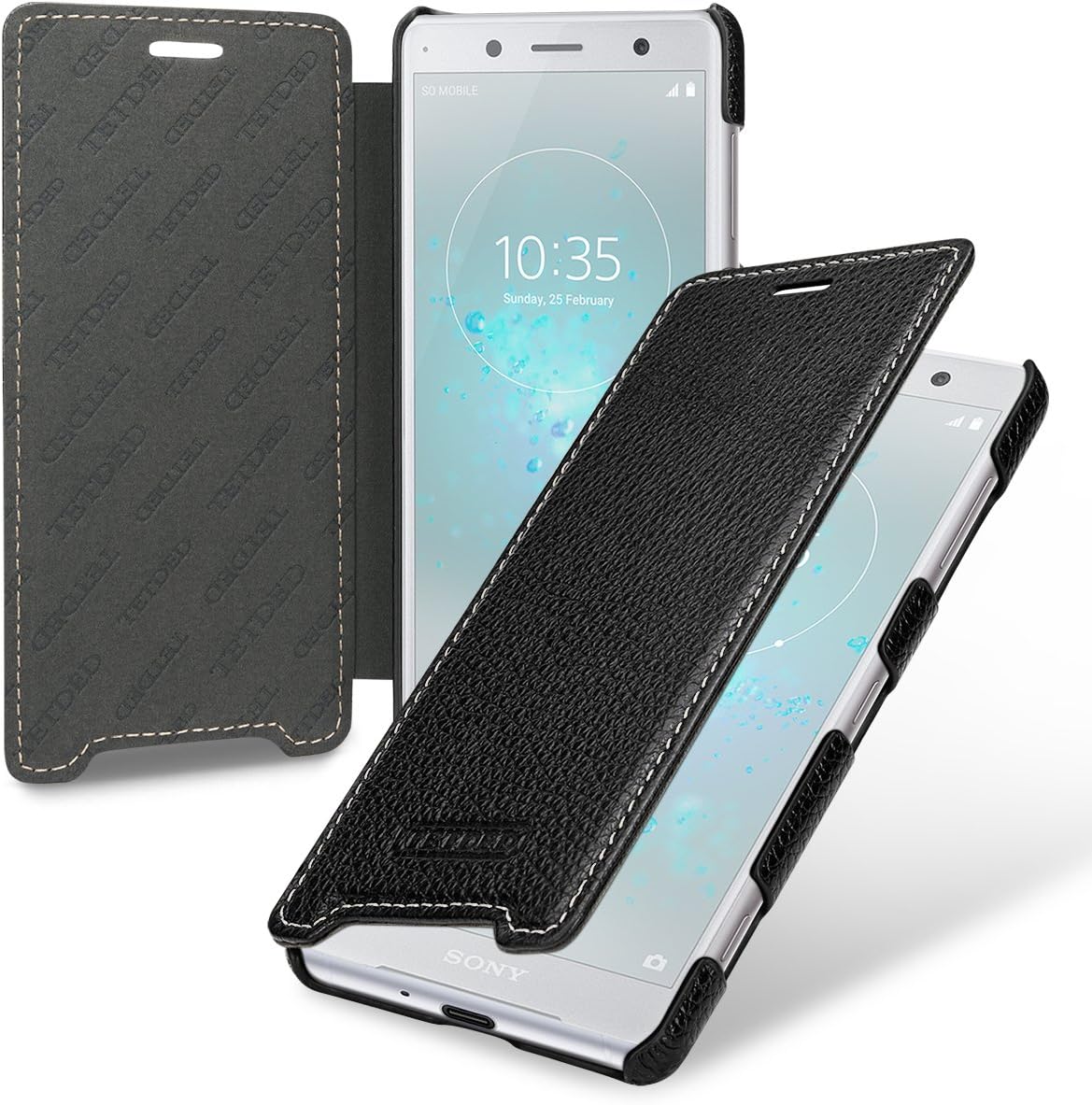 Premium Genuine Leather Case for Sony Xperia XZ2 Compact H8314 H8324 Dual SIM, Book Type, Dijon II (Black)