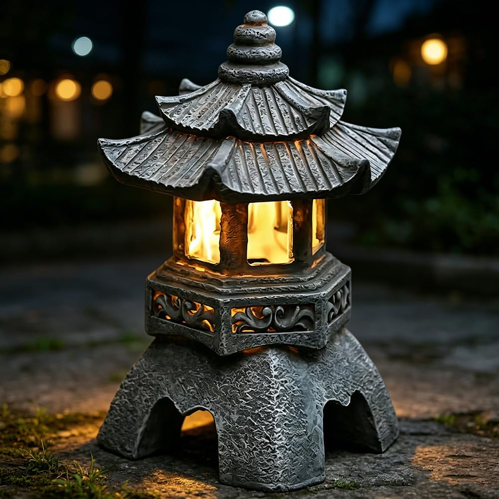 Pagoda decorativa giapponese, lampada solare da giardino, statua decorativa da giardino, 26 x 17 cm
