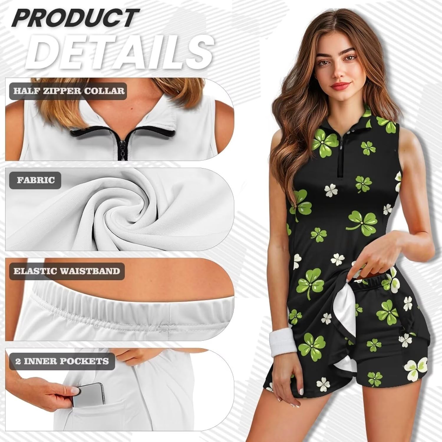 Golf Tennis Dress for Women Quick Dry Golf Dresses with Built in Shorts and Pockets Athletic Dresses Sleeveless
