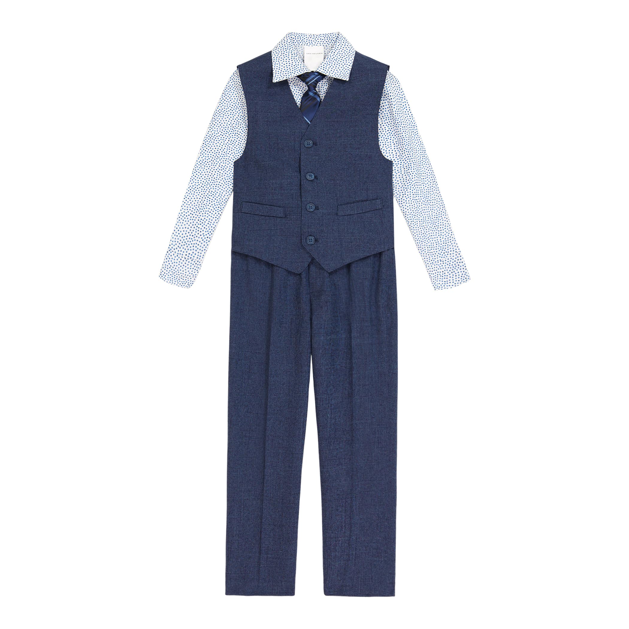 Van Heusen Boys' 4-piece Formal Dress Up Suit Vest Set, Vest, Pants, Collared Dress Shirt, and Tie