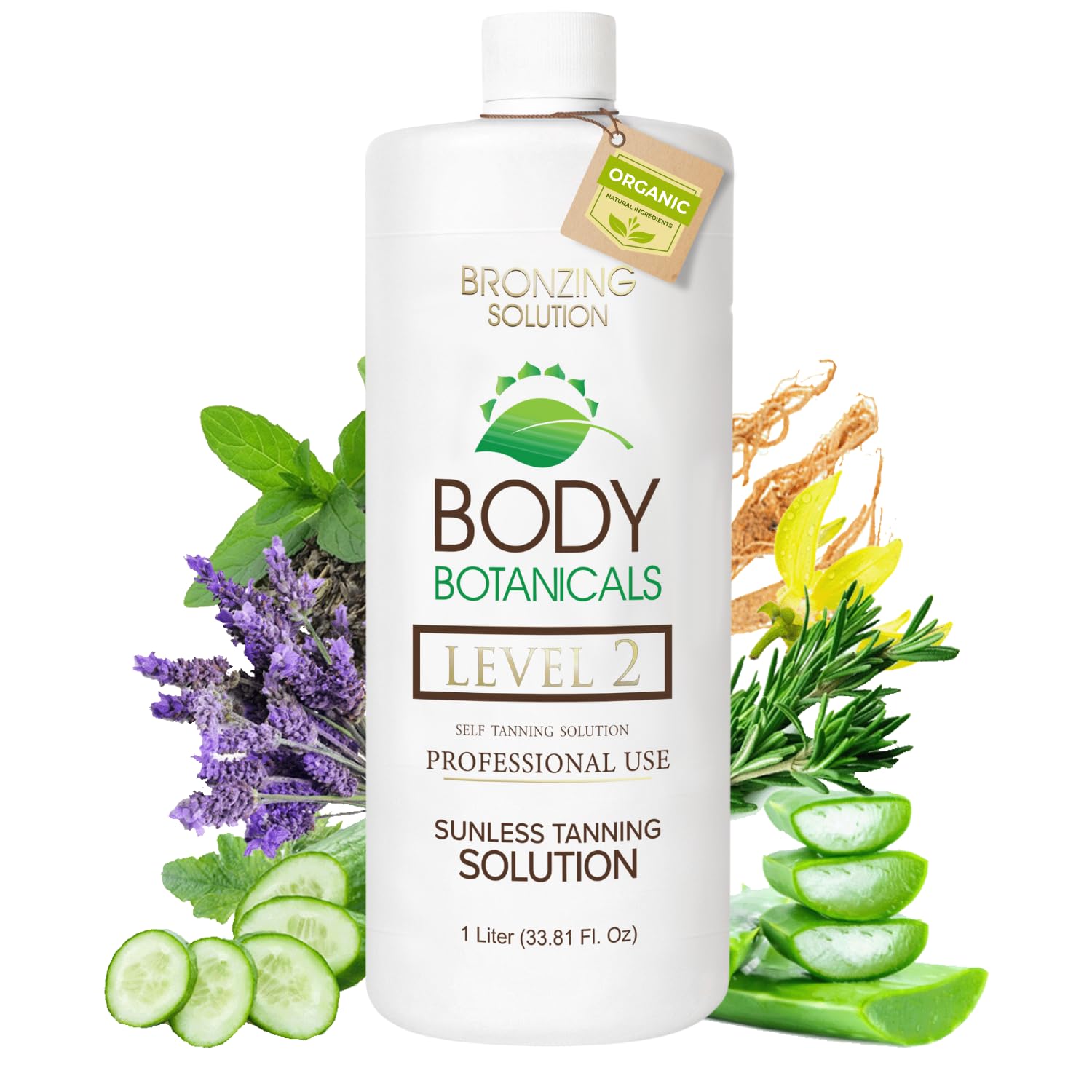 Professional Sunless Tanning Spray Tan Solution, Organic Essential Oils, Airbrush Formula, 33.8 Fl Oz. (Level 2 (10% DHA))