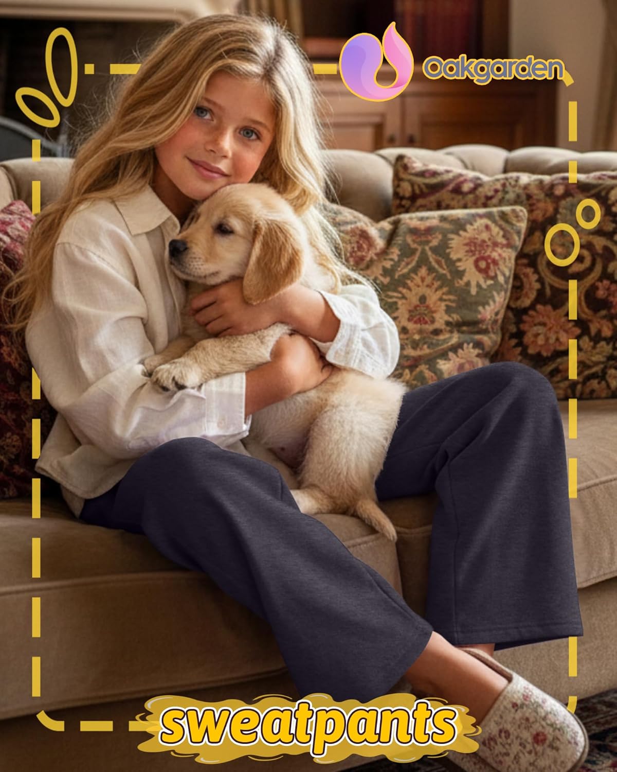 3 Pack Girls' Sweatpants Wide Leg Drawstring Athletic Pants Kids Elastic Waist Baggy Casual Joggers with Pockets - Image 4