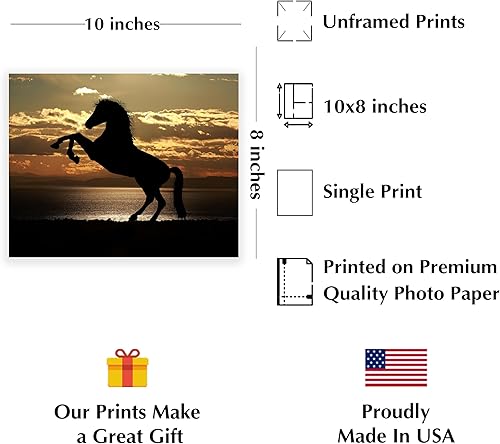 Miniatura 2 de Majestic Horse at Sunset - Animal Wall Decor, Stallion Rearing Up On The Beach Wall Art Dusk Photo Print is Ideal for Home & Office Decor. Great