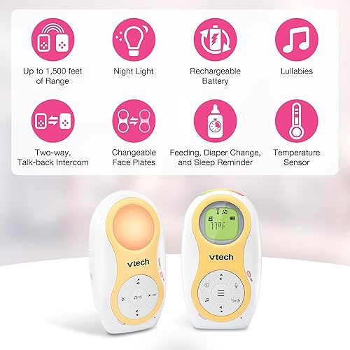 Miniatura 2 de VTech Monitor de audio digital para bebés con hasta 1500 pies de alcance, luz nocturna, canciones de cuna relajantes, conversación bidireccional,