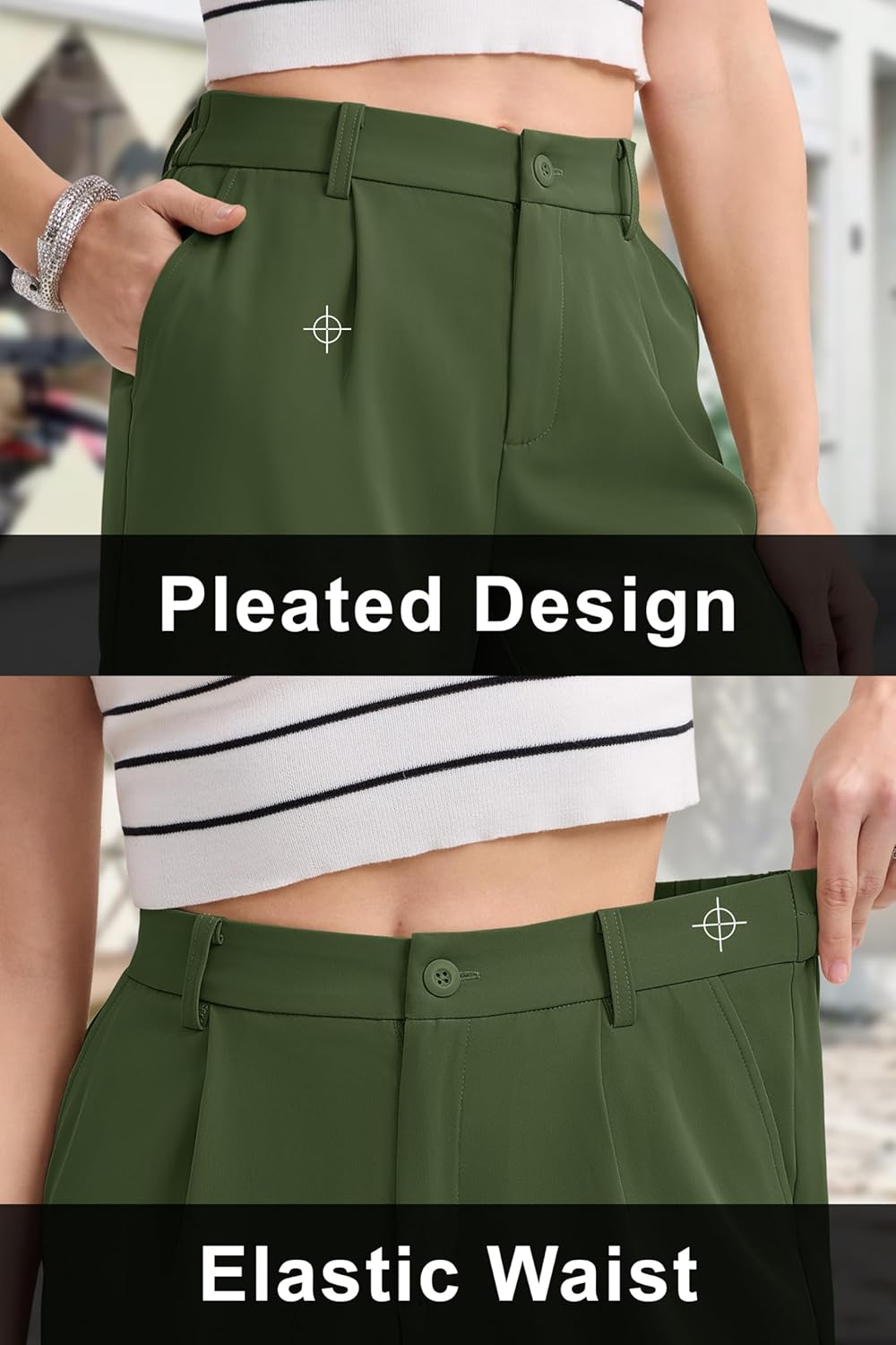 MAGCOMSEN Shorts for Women Dressy Casual Summer Pleated Tailored Back Elastic Waist Trouser Shorts with Pockets - Image 5