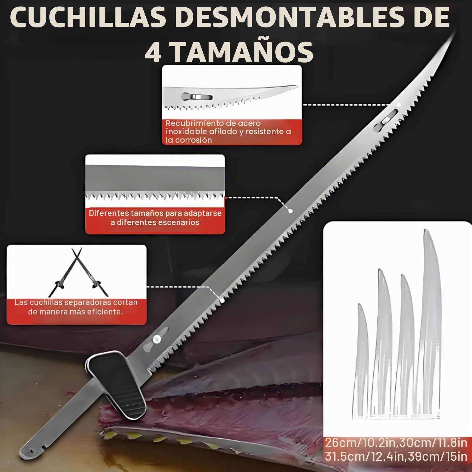 Cuchillo Eléctrico Inalámbrico Profesional para Filetear Pescado Y Carne, Recargable, Ideal para Acampadas Y Pesca. Incluye 4 Cuchillas, 2 Baterías De 2000 Mah Y Un Seguro De Bloqueo.