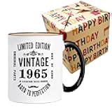 ONRRI Vintage 1965 60th Birthday Gift Coffee Mug for Men and Women, microwave safe, Ceramic Mug with Elegant Gift Wrapping, Comes with Exquisite Greeting Card, Perfect for Gifting