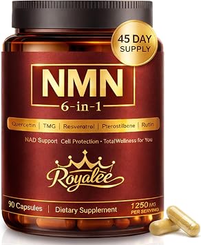 6-in-1 NMN NAD Supplement 1250mg - Enhanced with Resveratrol, Pterostilbene, Quercetin & TMG | NAD+ Support & Optimizer for Cellular Energy, Anti-Aging & DNA Repair - 90 Capsules