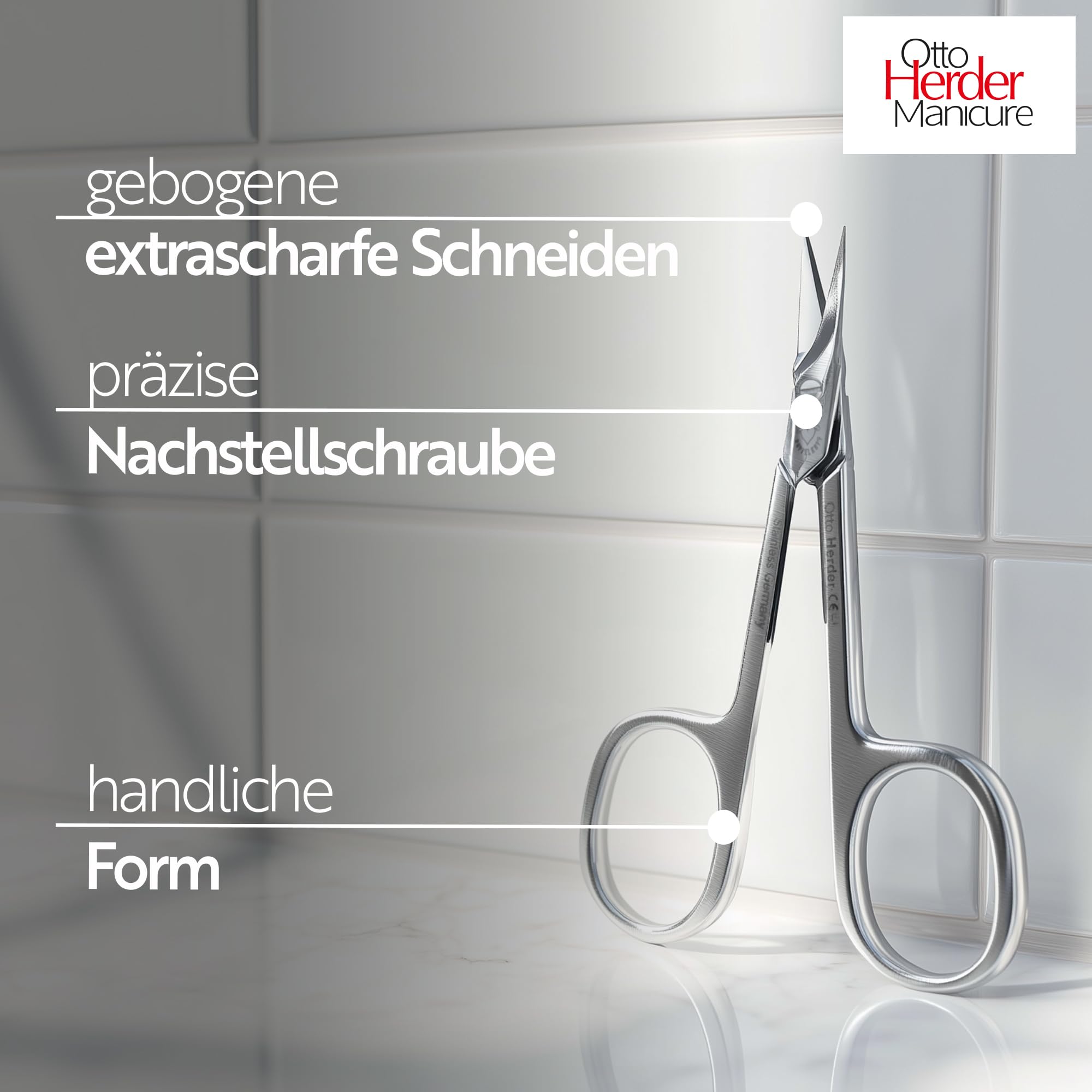 Otto Herder Manicure Forbici per cuticole a torre in Solingen, forbici extra affilate in acciaio inox per rimuovere cuticole e residui di pelle