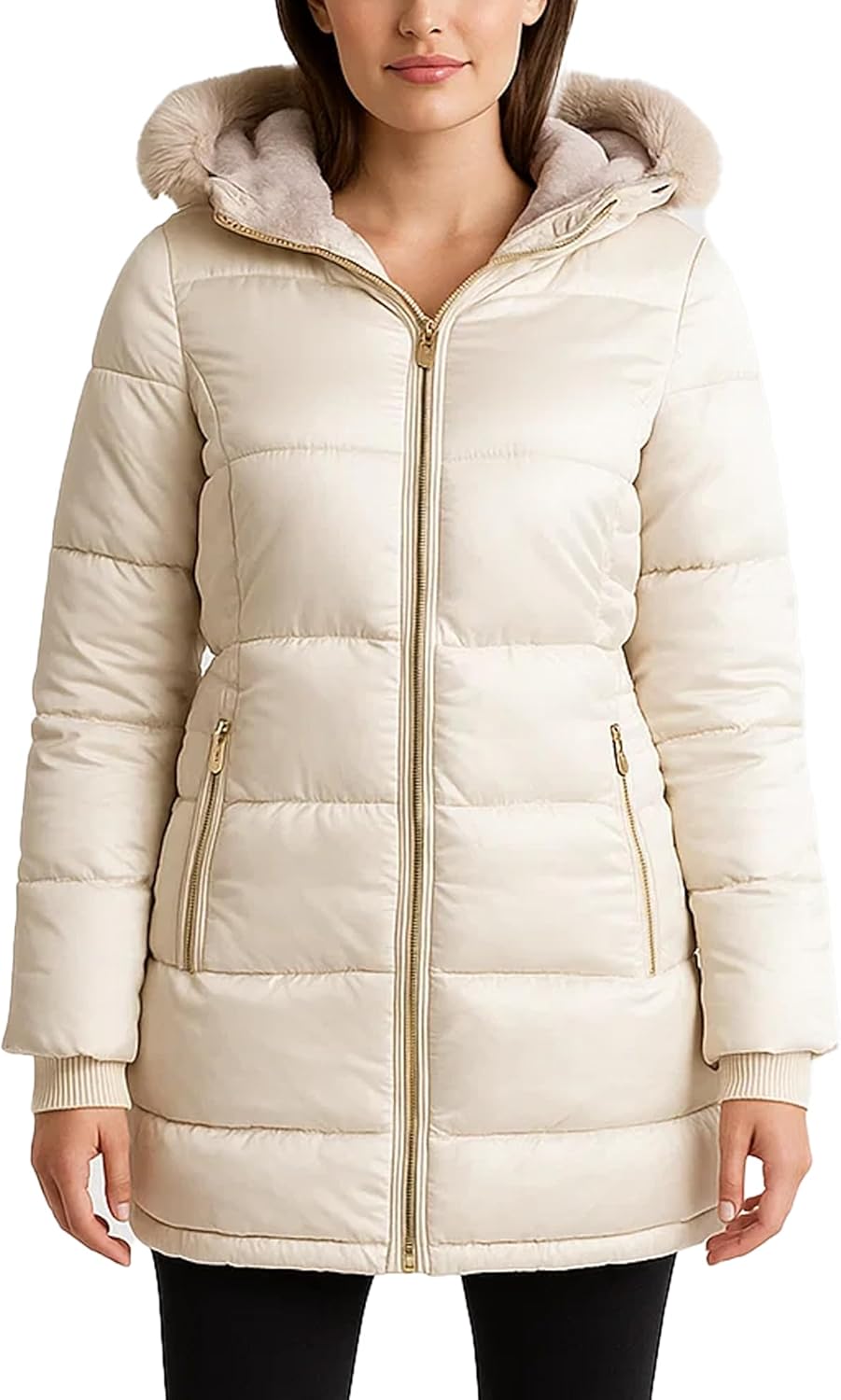 Jessica Simpson Womens Long Puffer Coat – Quilted Puffer Jacket with Faux Fur Hood – Insulated Winter Coats for Women