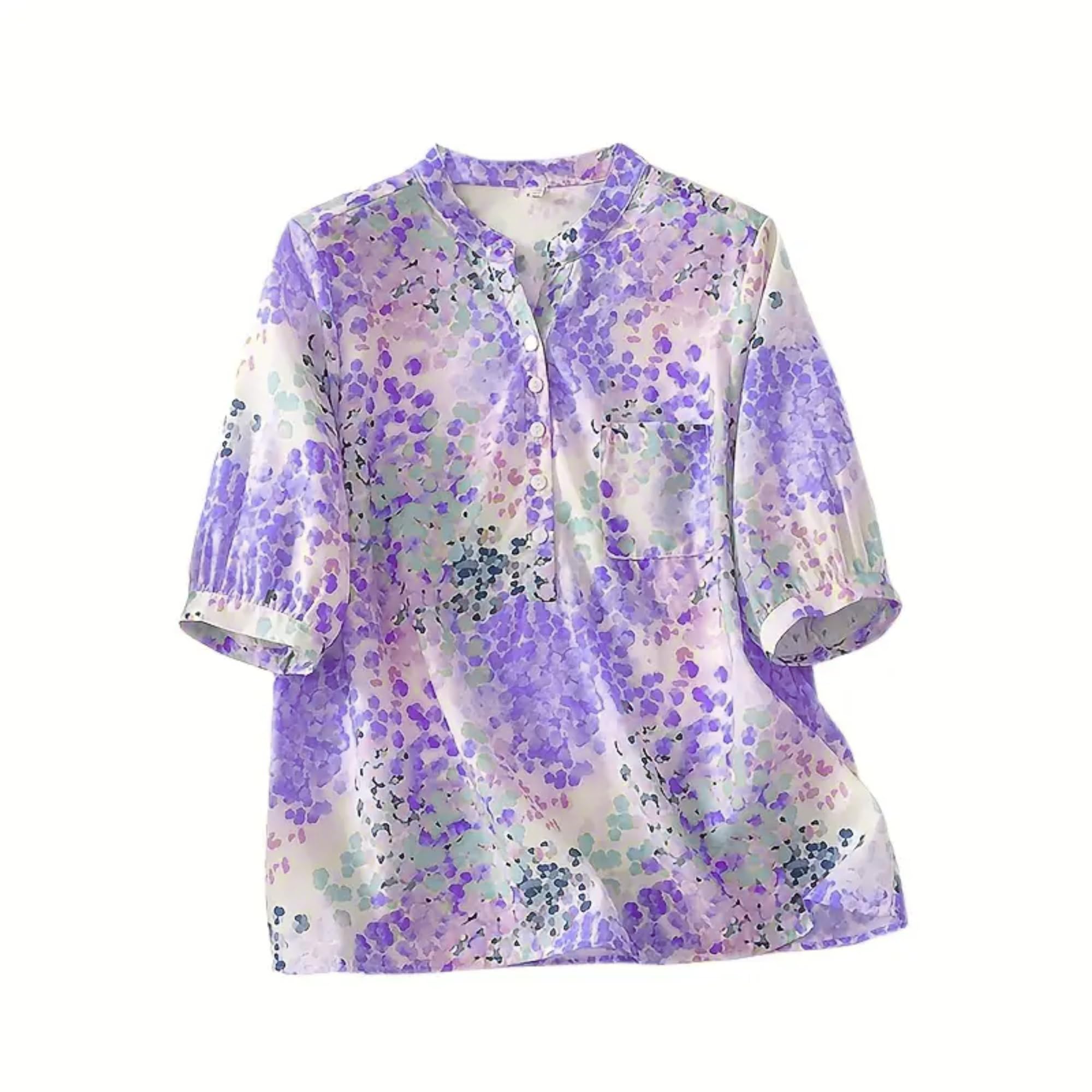 gufrina Women's Blush Pink Abstract Printed Western Top with Mandarin Collar, Half Button Placket and Relaxed Fit Sleeves-picture-37