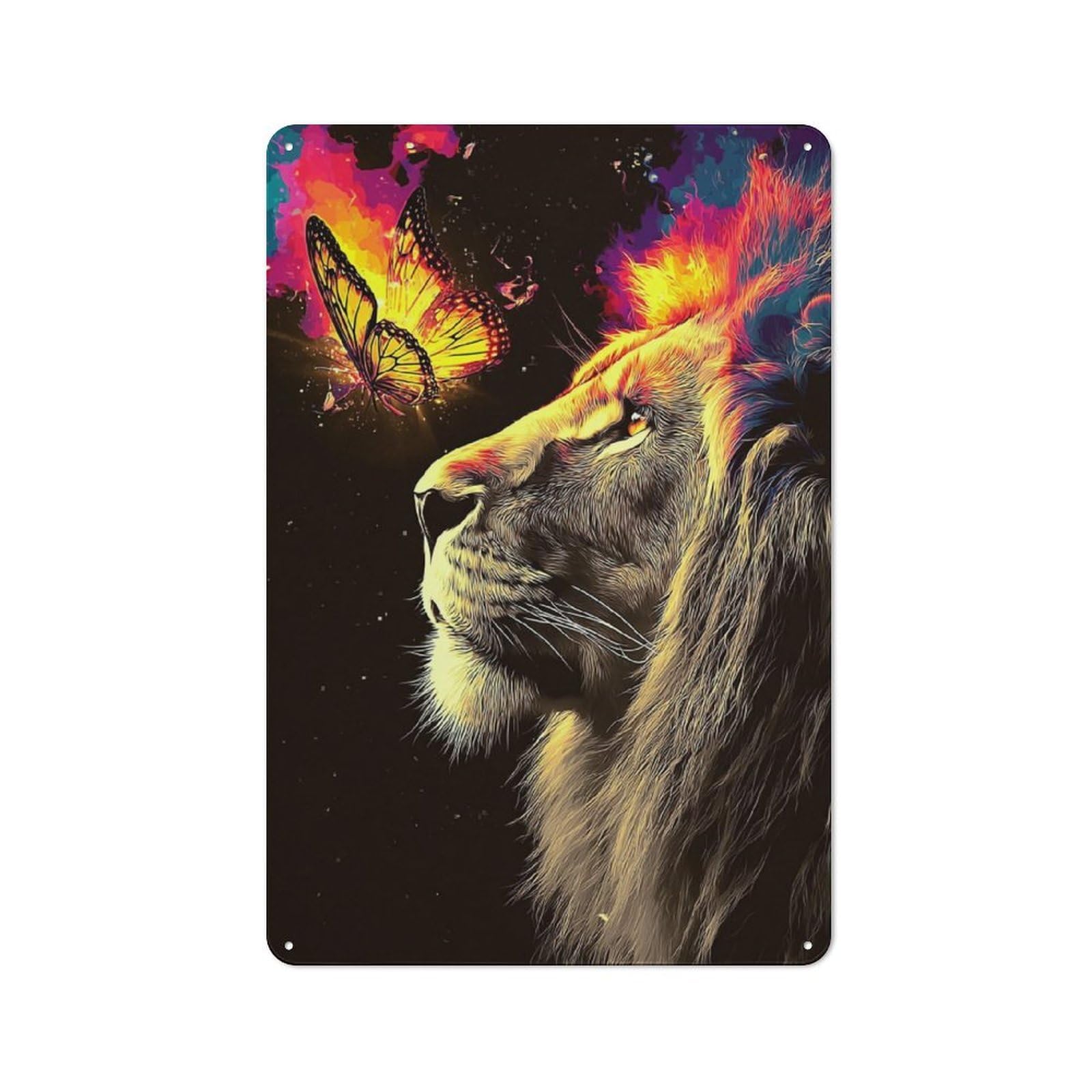 Junmoney Flame Lion And Butterfly Dance Vintage Metal Sign 30X20cm For Hobby Room Or Studio, Housewarming Present For People Styling Hobby Room And Studio