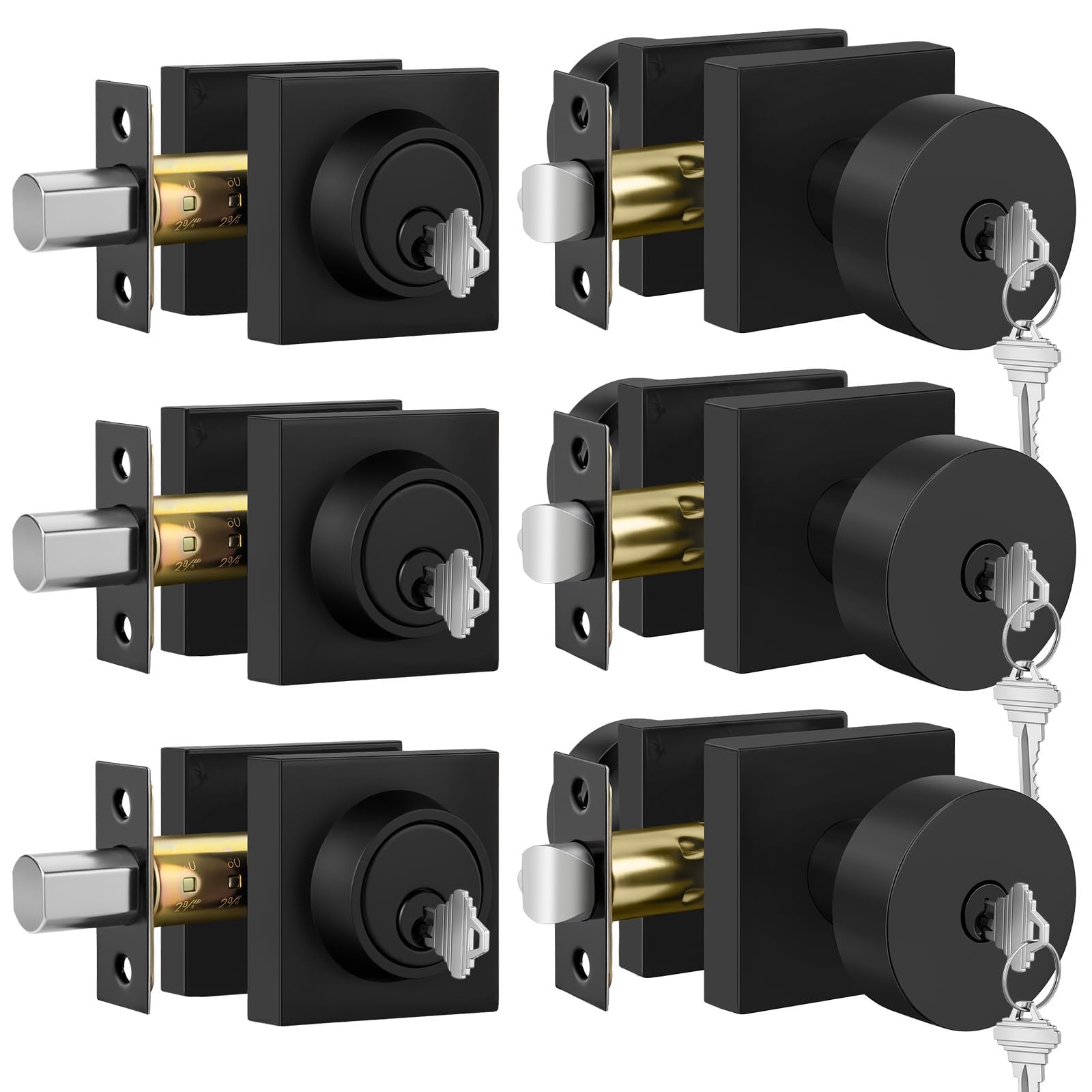 Gold Door Knobs - 6 Pack Zinc Alloy -22