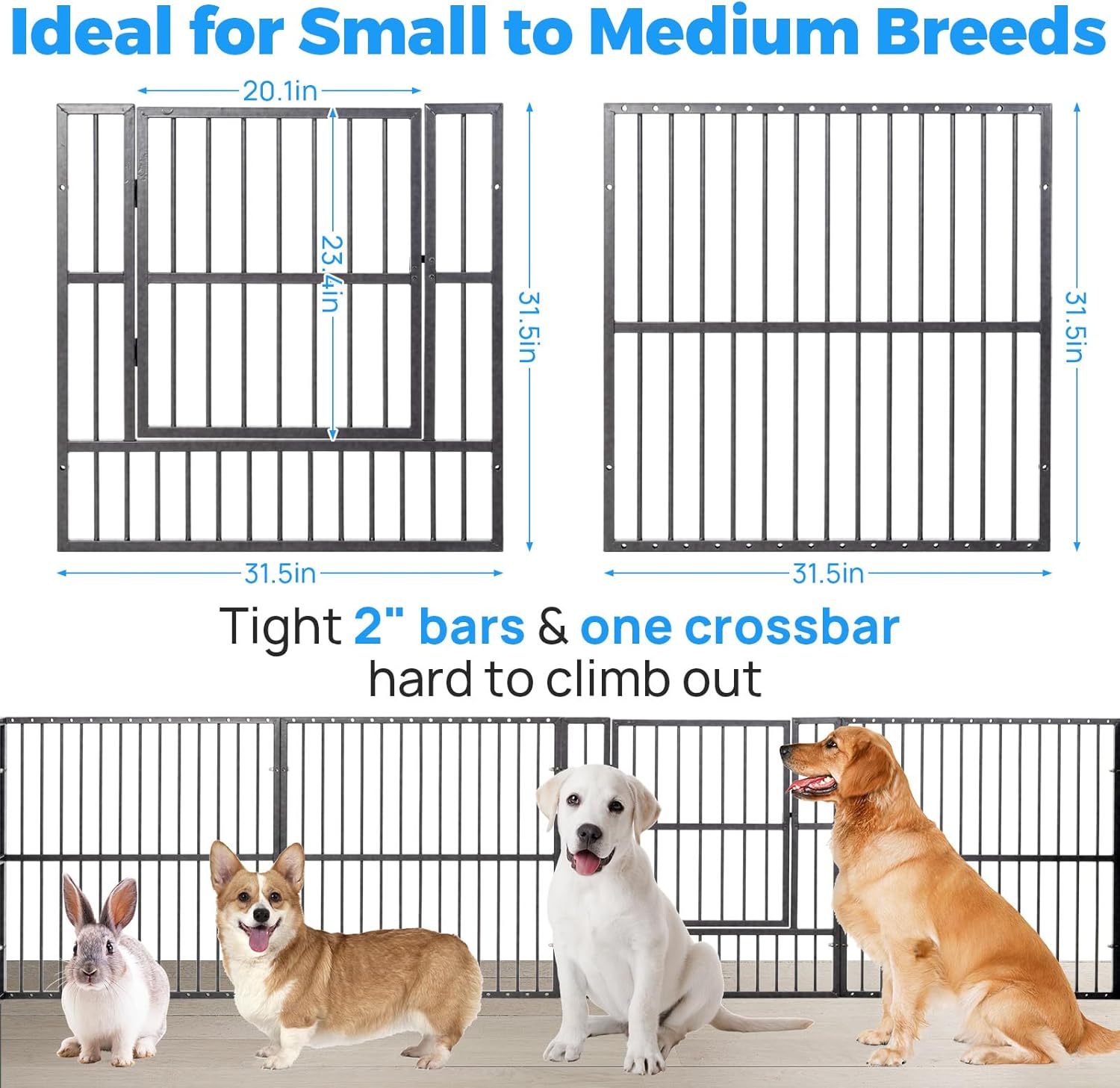Dog Playpen - 32" Height Dog Pen, Heavy Duty Puppy Pen with Door, Safe & Sturdy, Easy Assemble for Indoor/Outdoor Pet Playpen (8 Panels with Door)