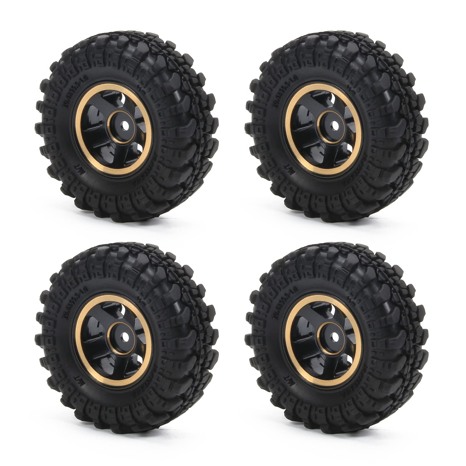 RCAWD 4X Full Brass 1.0 Beadlock Wheel Tire Glue Free 62g for FMS Eazyrc ROC Hobby Fcx24 1-24 and 1-18 Crawlers(Black)
