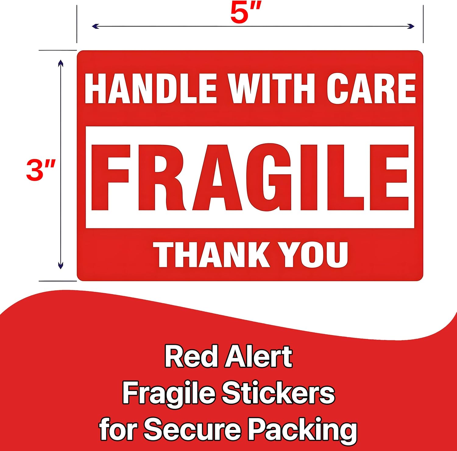 Fragile 3 x 5 inch - 2000 Stickers 4 Rolls Handle with Care - Thank You Warning Red Permanent Adhesive Labels for Shipping Moving Packing (4 Rolls, 3 x 5 inch)