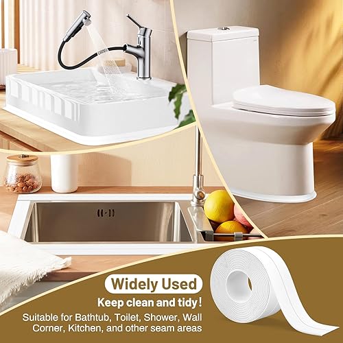Miniatura 7 de Paquete de 2 cintas de calafateo impermeables autoadhesivas tiras de sellado para encimera de cocina fregadero baño inodoro protector de borde de