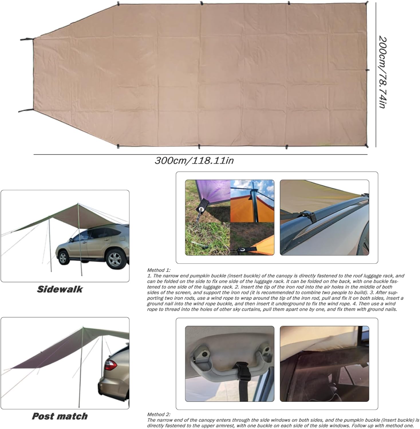 Tailgate Tent 118x78in Oxford Fabric Stable Waterproof & Portable SUV Car Awning Side/Rear-Mounted Universal-Fit Car Camping Tent Sun Shelter UV Protection, Tailgate Tent/3011