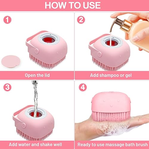 Miniatura 2 de Cepillo para perros + cepillo de baño para perros con dispensador de champú de 2.7 fl oz (2 en 1), cepillo de aseo de doble cara, cepillo de aseo