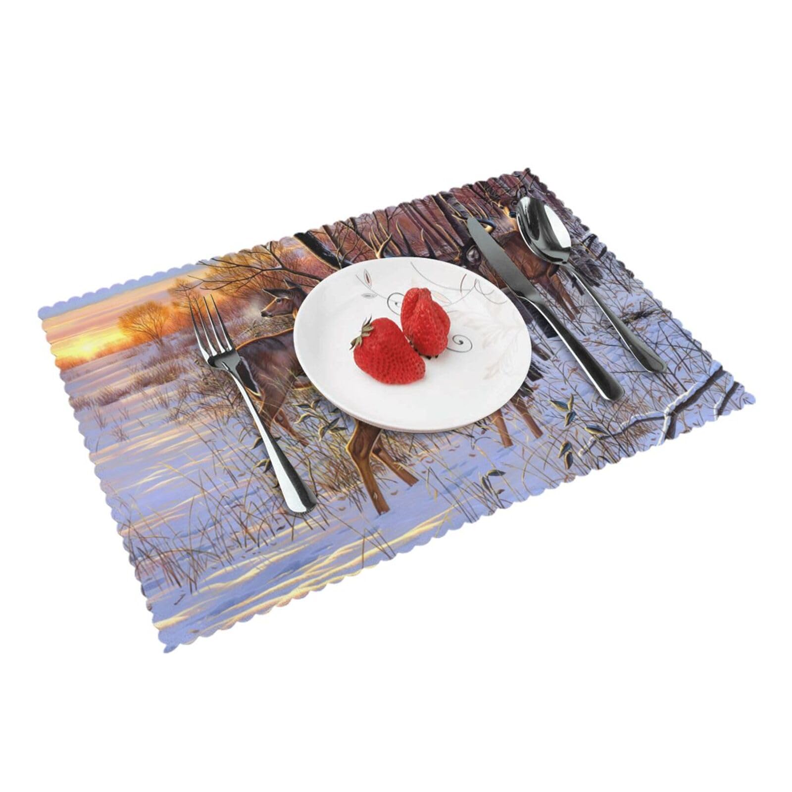 Bnvsadc Deers Picture 4 Pcs Heat Resistant Placemat 45X30 Cm, Printed Non-Slip Place Mats For Kitchen Dining Table Indoor Outdoor