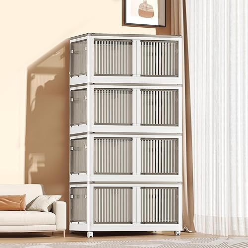 Miniatura 6 de YARWAYER Armario de almacenamiento  Organizadores plegables de armario con ventanas, cubos de almacenamiento grandes de plástico con puertas de