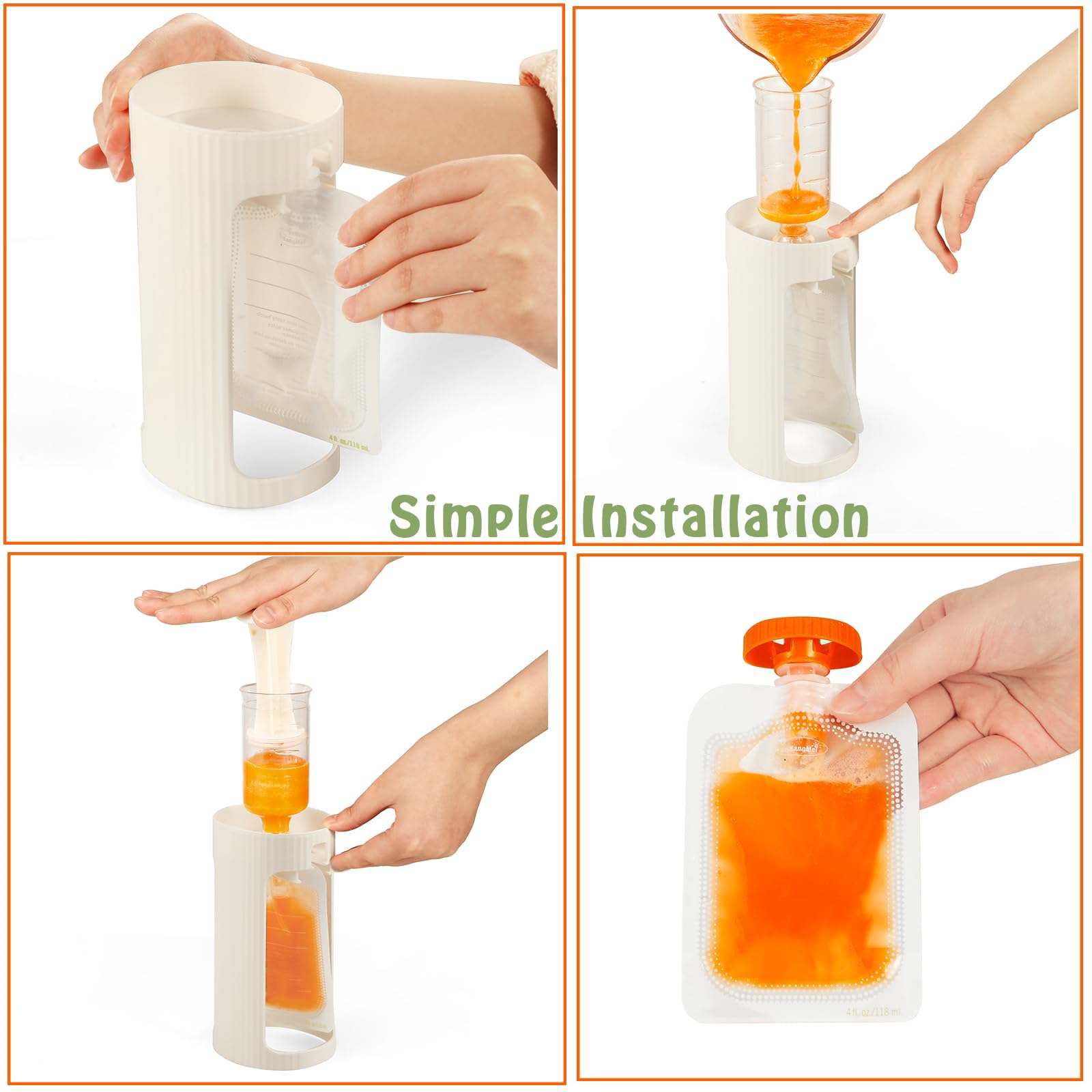 PandaEar Station de Remplissage pour Purées Bébé, Machine de Remplissage de Pochettes Alimentaires avec 10 Pochettes, Station de Remplissage pour Nourrissons et Tout-Petits