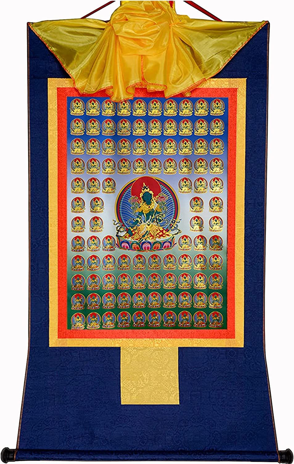 VHKJewE 100 Green Tara,Khadiravani, Buddhist Thangka Brocade(Blu,Medium(62cm*47cm))