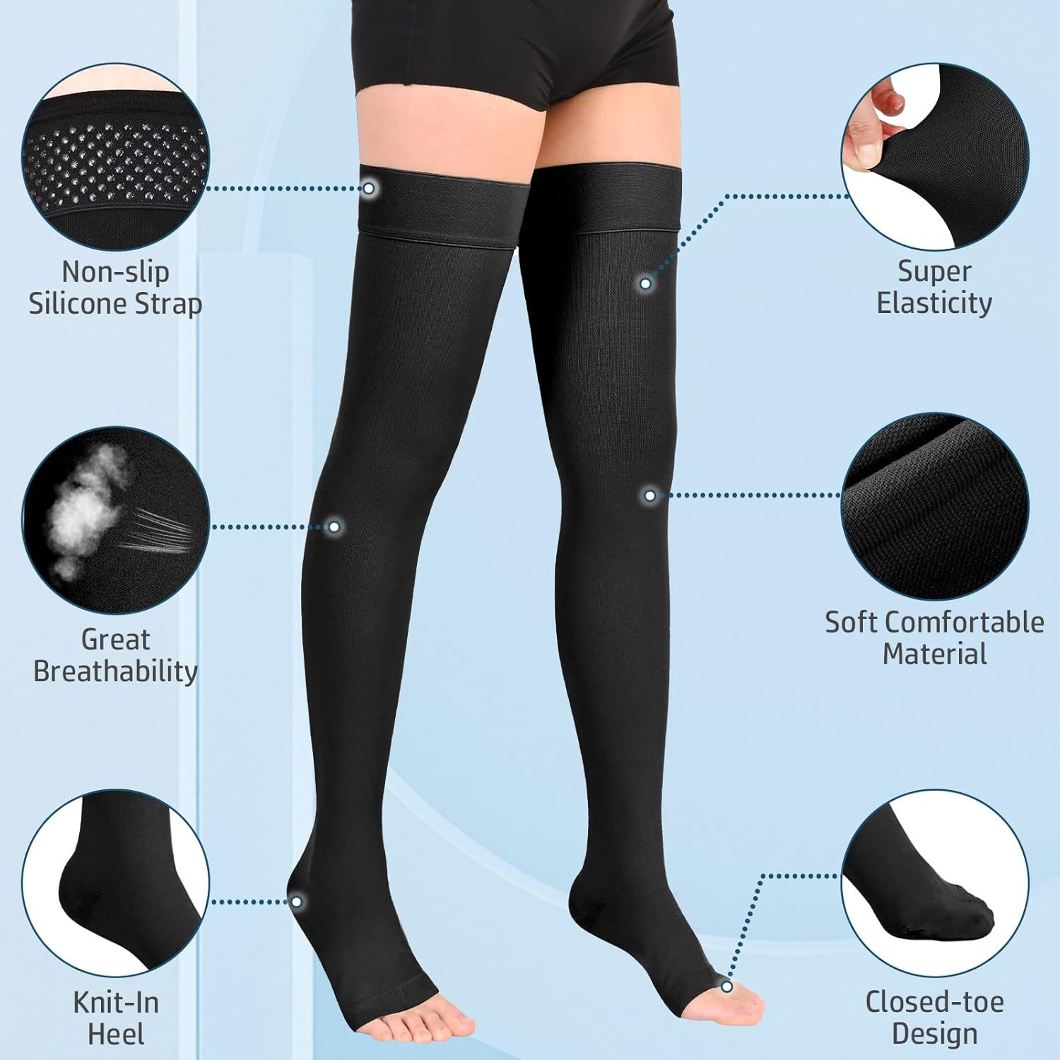 Athbavib 20-30mmHg Compression Stockings for Women and Men, Thigh High Closed Toe Medical Graduated Compression Socks, Best Support for Treatment Varicose Veins Swelling - Image 4