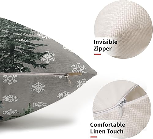 Miniatura 2 de Christmas Trees Grey Lumbar Pillow Covers 12x20 In White Snowflake Decorative Rectangle Pillow Cases Winter Holiday Cotton Linen Cushion Covers