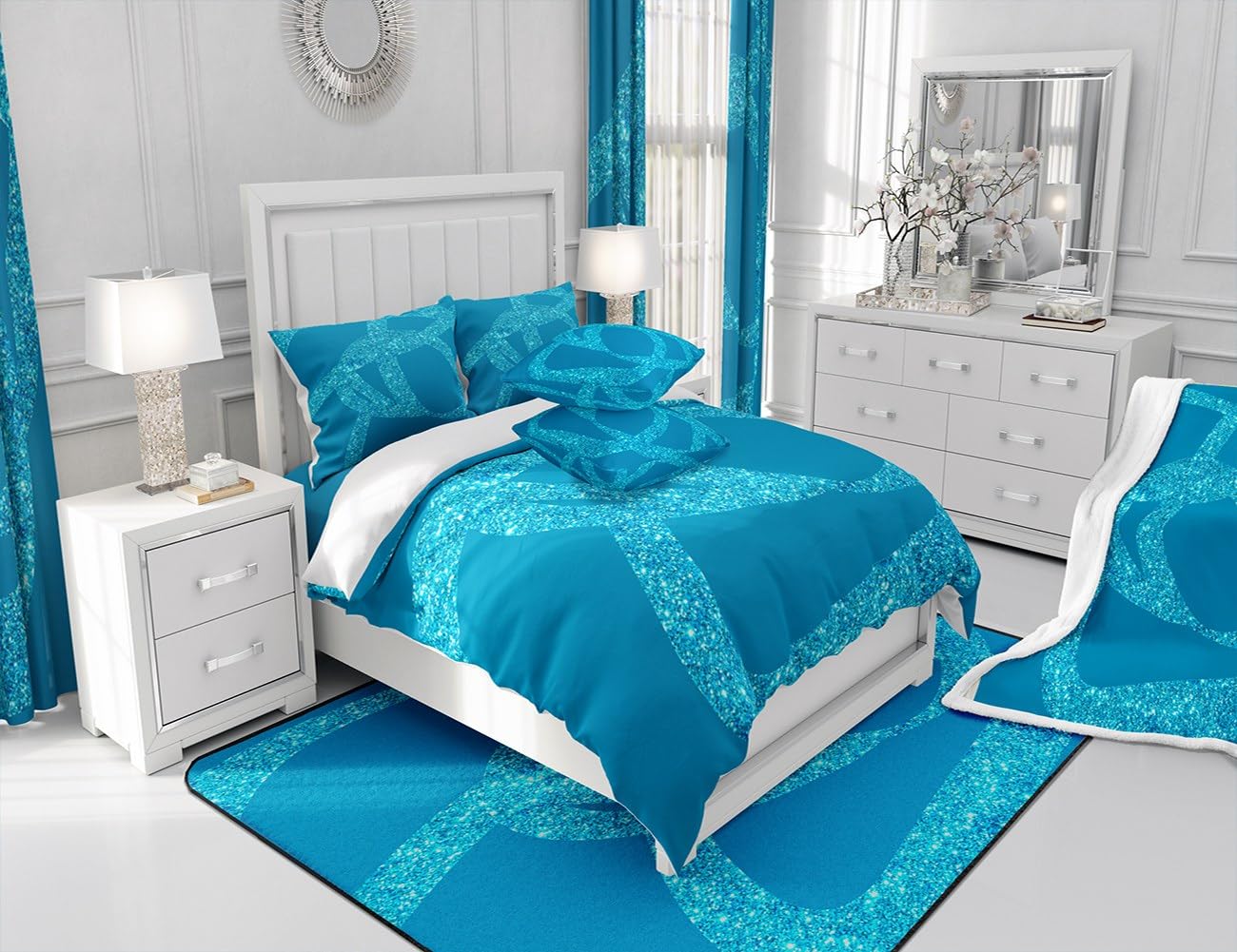 jejeloiu Coperta in flanella blu glitterata per bambini, 76,2 x 101,6 cm, coperta pelosa con stampa a diamante, decorazione pastello, per tutte le stagioni, coperta per letto e divano (senza glitter