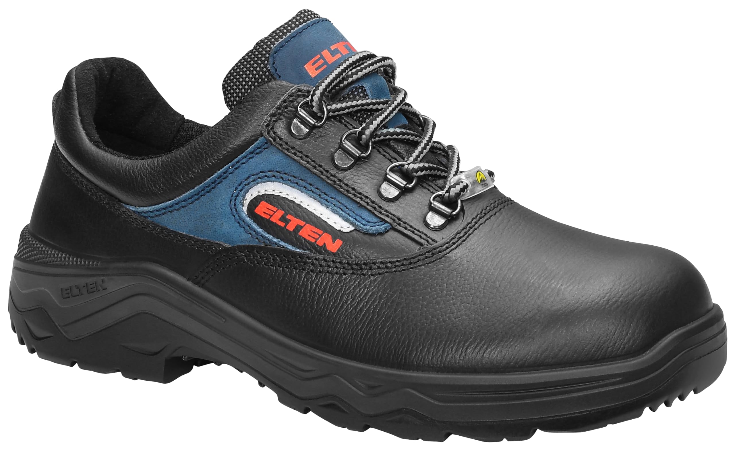 ELTEN Sicherheitsschuhe BRUNO ESD S2, Damen und Herren, Leder, Stahlkappe, leicht, klassisch, Schwarz/Blau, Größe: 39